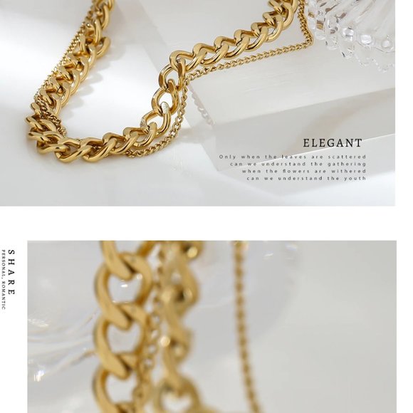 New 18K Gold Plated Link Chain Double Layer Necklace 9c - Picture 6 of 8